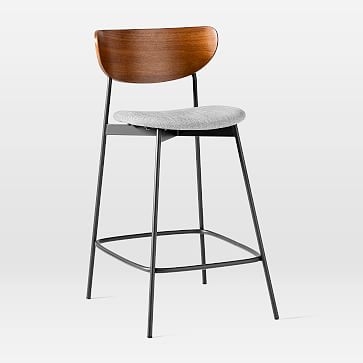 Modern Petal Wood/Upholstered Counter Stool,Performance Coastal Linen,White,Dark Bronze - Image 1