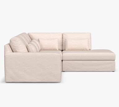 Big Sur Square Arm Slipcovered Deep Seat Left 3-Piece Bumper Sectional, Down Blend Wrapped Cushions, Performance Heathered Tweed Pebble - Image 3