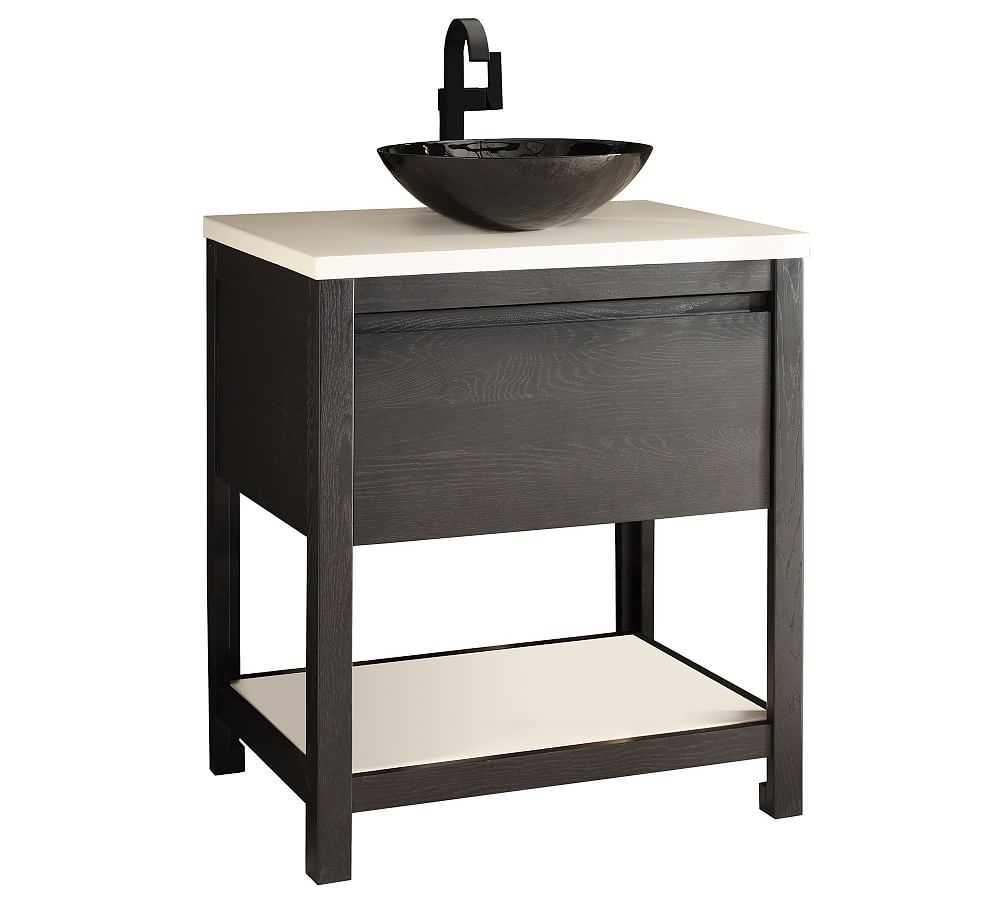 Midnight Rilen Handcrafted Single Sink Vanity with Glass Sink, 30" - Image 0