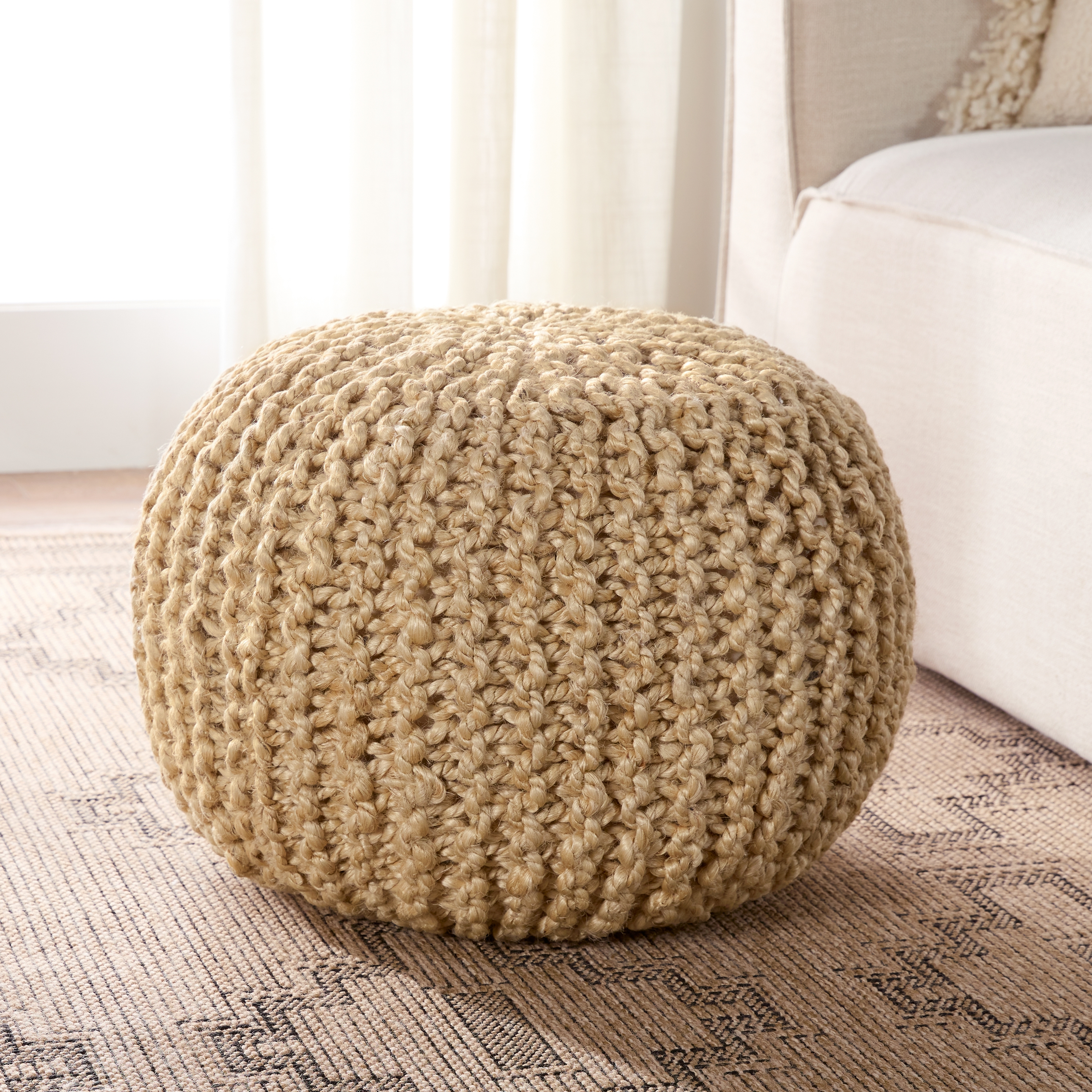Vibe by Azene Handmade Solid Beige Cylinder Pouf - Image 2