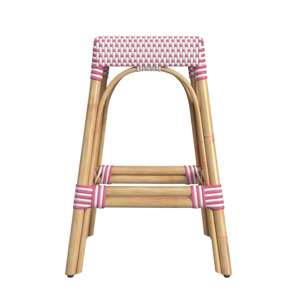 Robias White/Pink Dot/ Natural Rattan Frame Counter Stool - Image 3