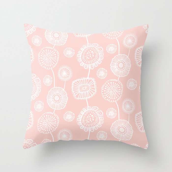 Doodle Floral In Pink Couch Throw Pillow by Becky Bailey - Cover (24" x 24") with pillow insert - Indoor Pillow - Image 0