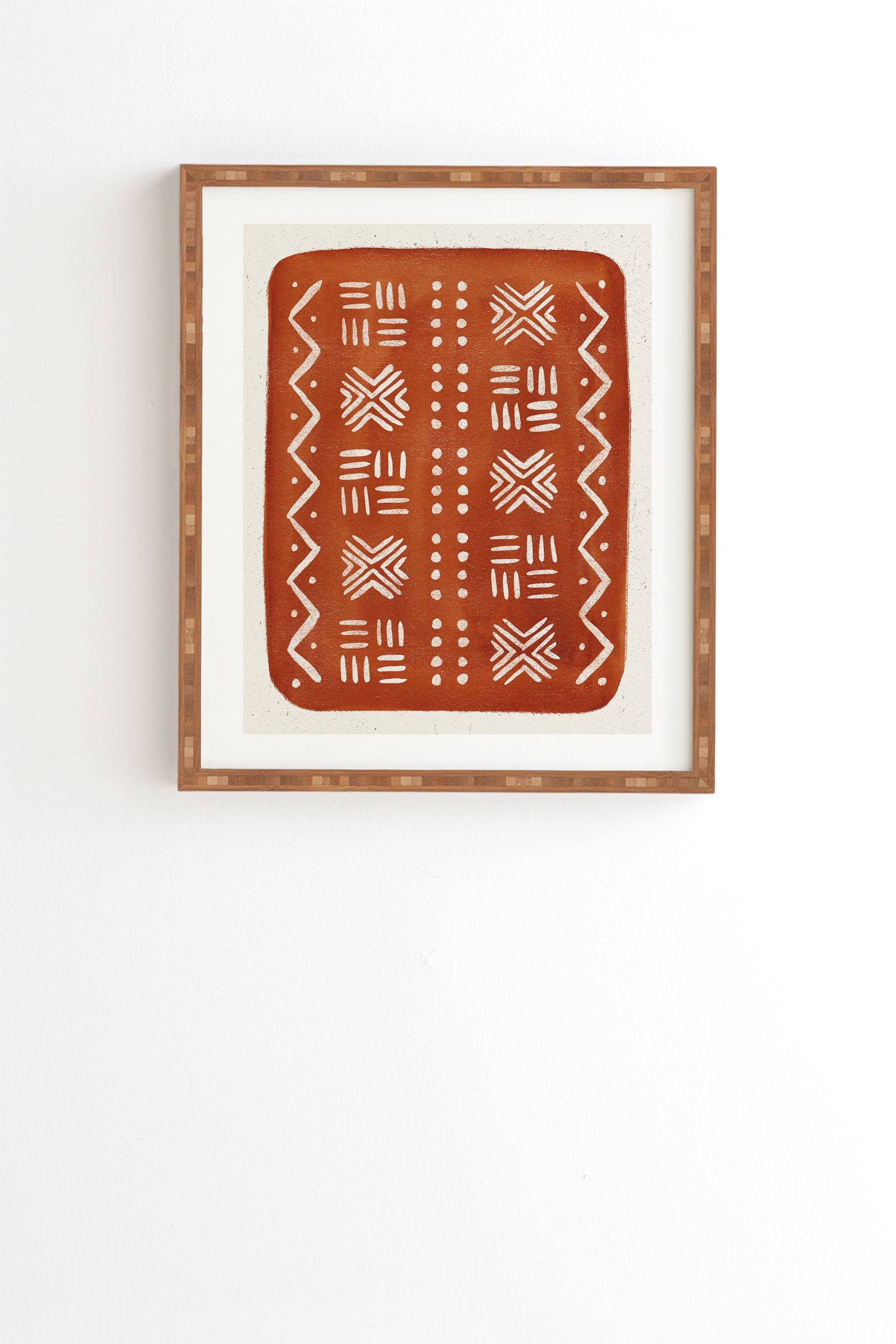 Mud Cloth Rust by Pauline Stanley - Framed Wall Art Bamboo 20" x 20" - Image 0