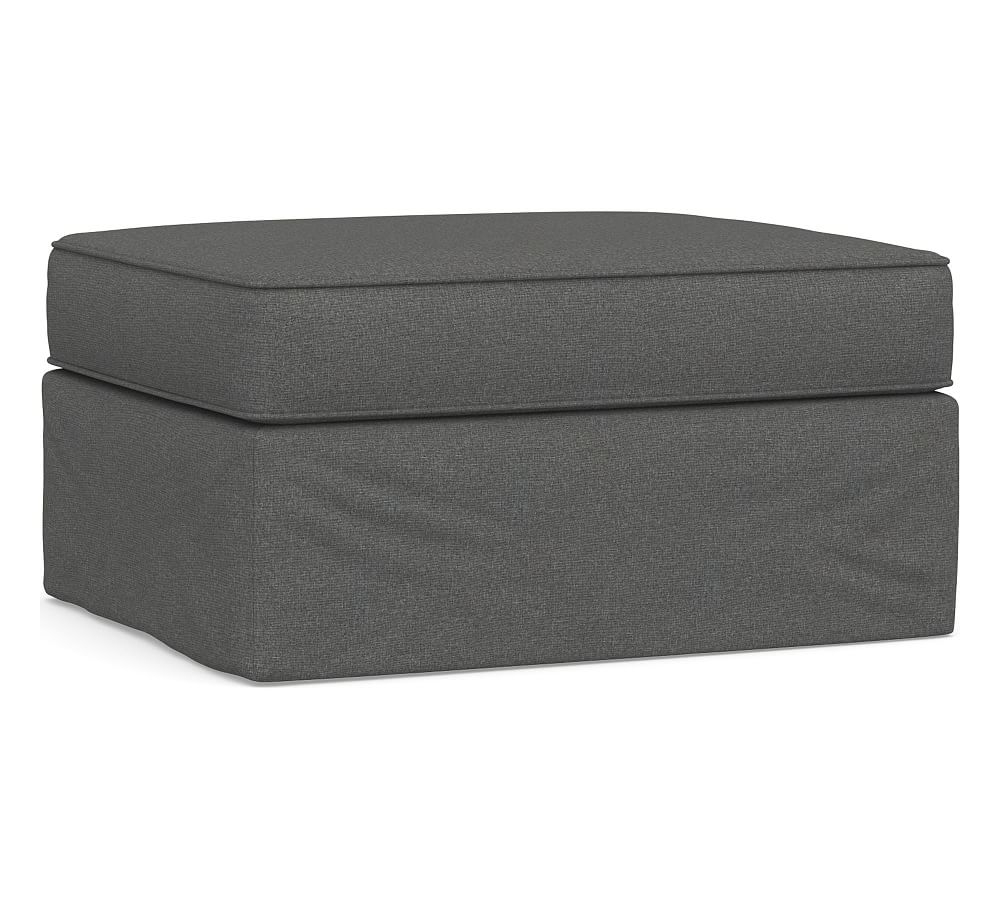 Pearce Roll Arm Slipcovered Storage Ottoman, Polyester Wrapped Cushions, Park Weave Charcoal - Image 0