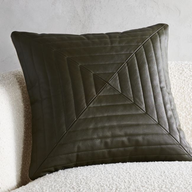 20" Odette Olive Leather Pillow with Feather-Down Insert - Image 0