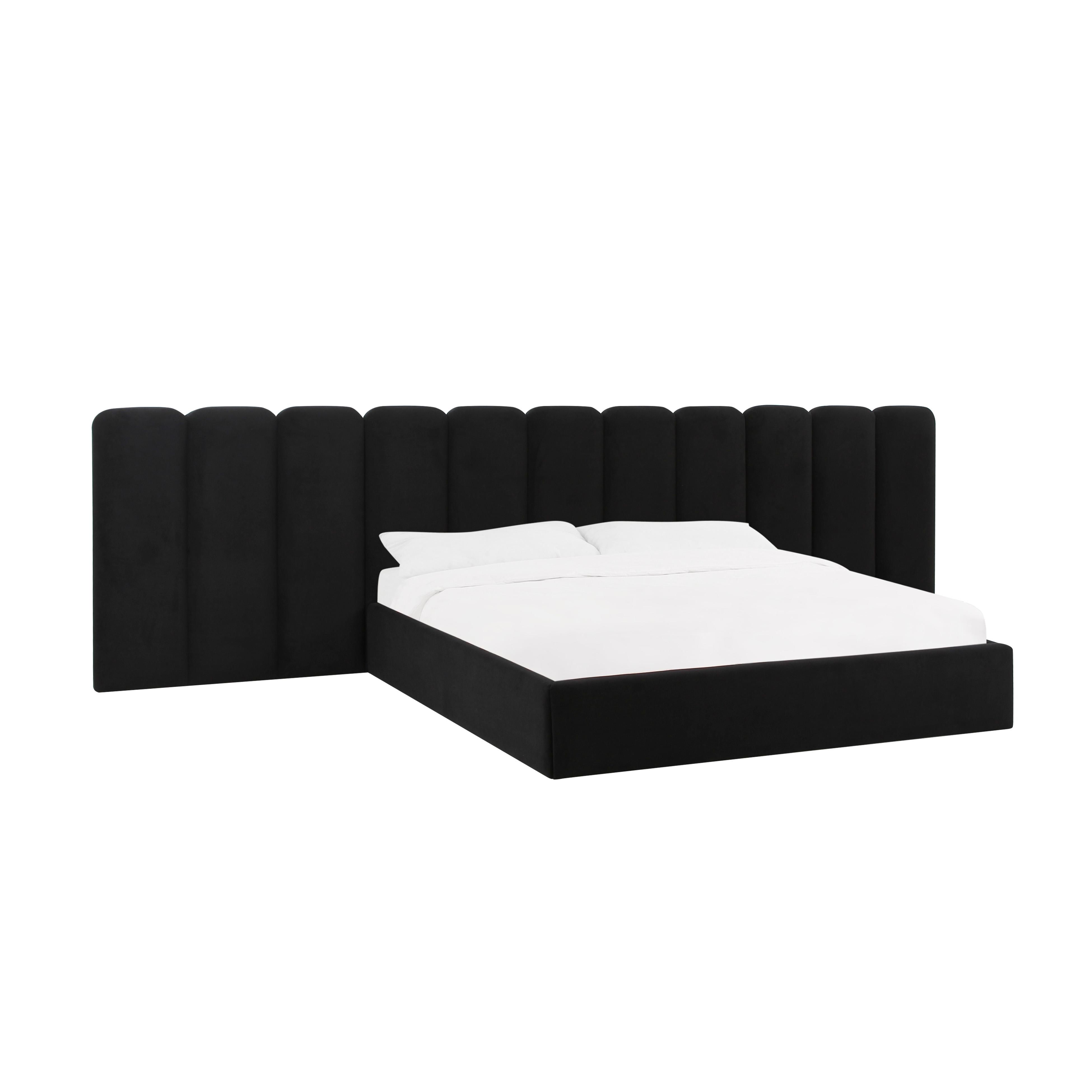 Palani Black Velvet King Bed with Wings - Image 0