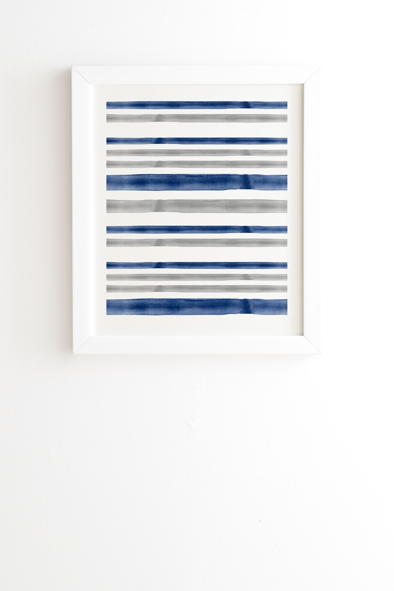 Watercolor Stripes Grey Blue by Little Arrow Design Co - Framed Wall Art Basic White 8" x 9.5" - Image 0
