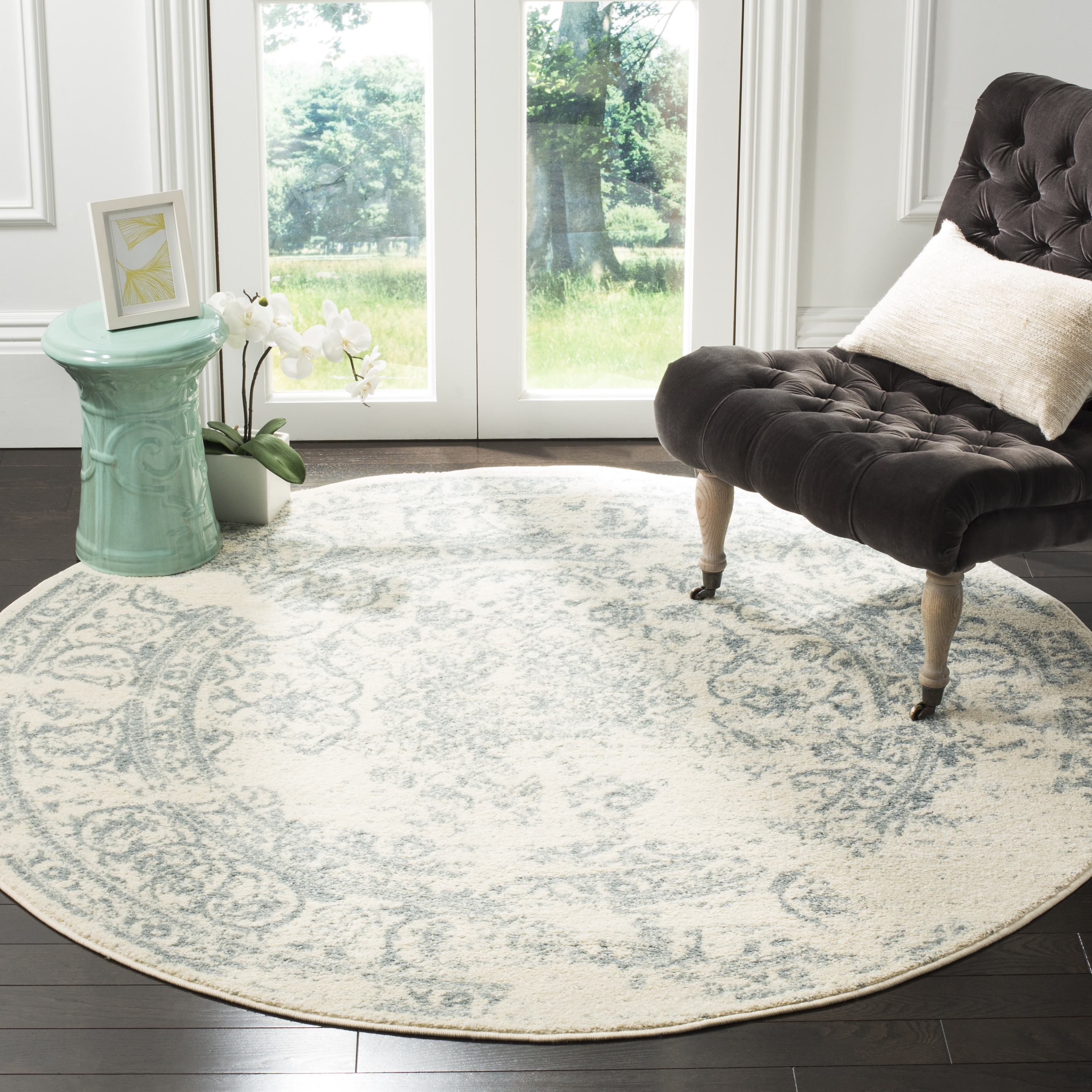 Arlo Home Woven Area Rug, ADR101S, Ivory/Slate,  6' X 6' Round - Image 1