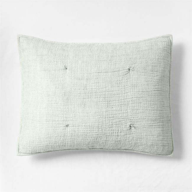 Aire Crinkle Muted Teal Hand-Quilted Kids Pillow Sham - Image 0