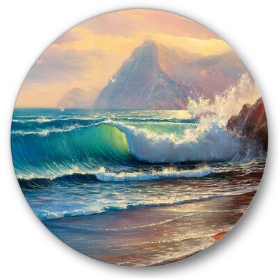 Morning Sunlight On The Sea Waves III - Nautical & Coastal Metal Circle Wall Art - Image 0