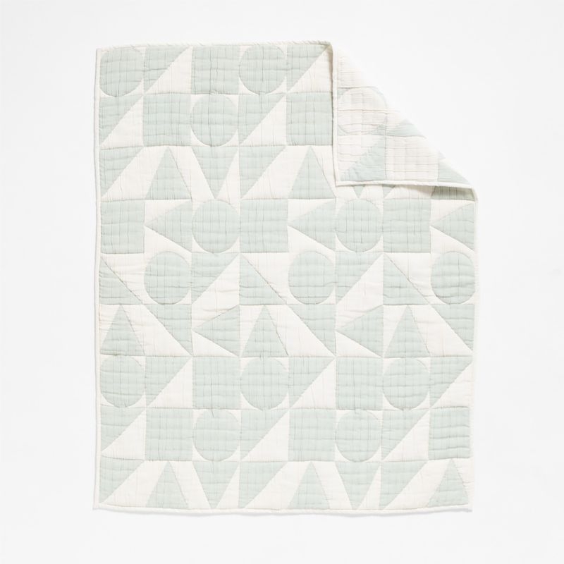Geo Matelasse Muted Teal Organic Cotton Baby Crib Quilt - Image 2