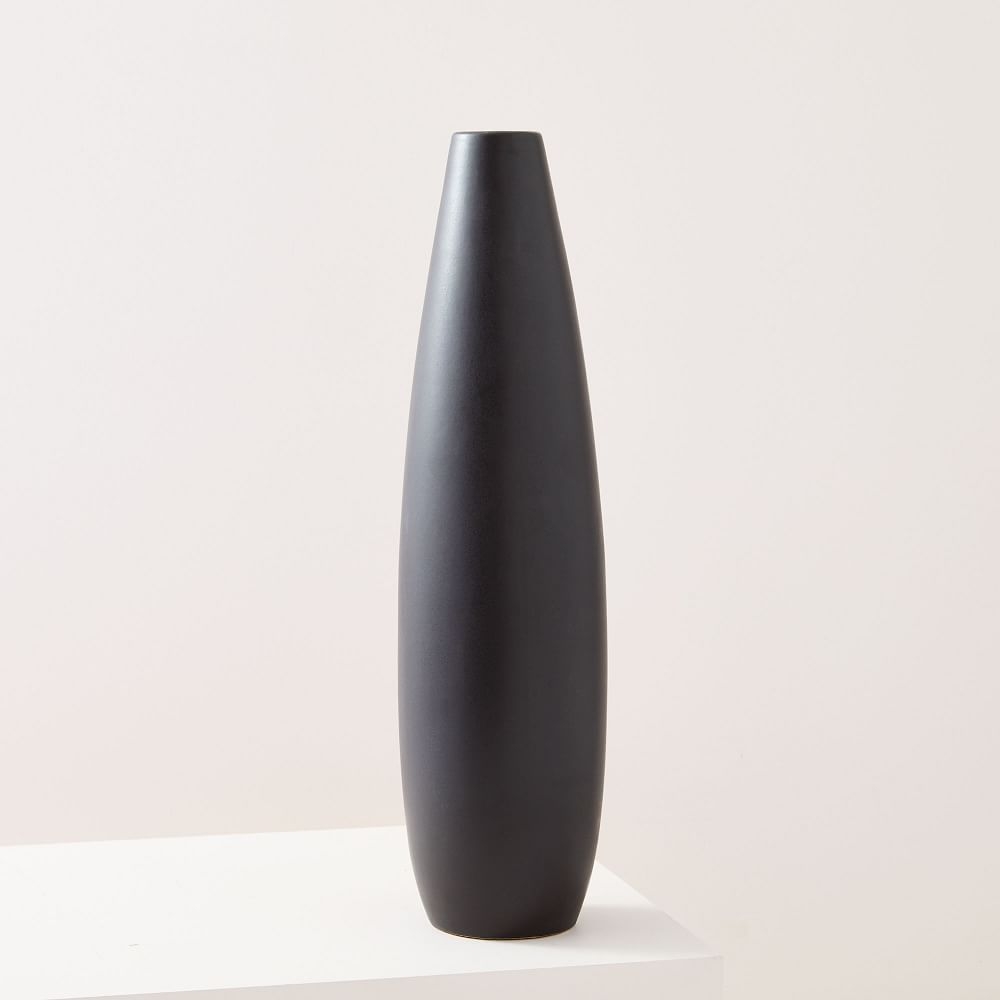 Pure Black Ceramic Vase, Bead - Image 0