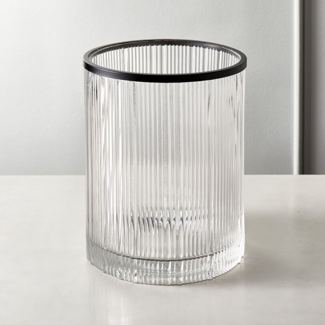 Athena Black Ribbed Glass Round Wastebasket - Image 0