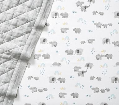 Organic Flannel Hippo Crib Fitted Sheet, Crib Fitted, Grey - Image 2