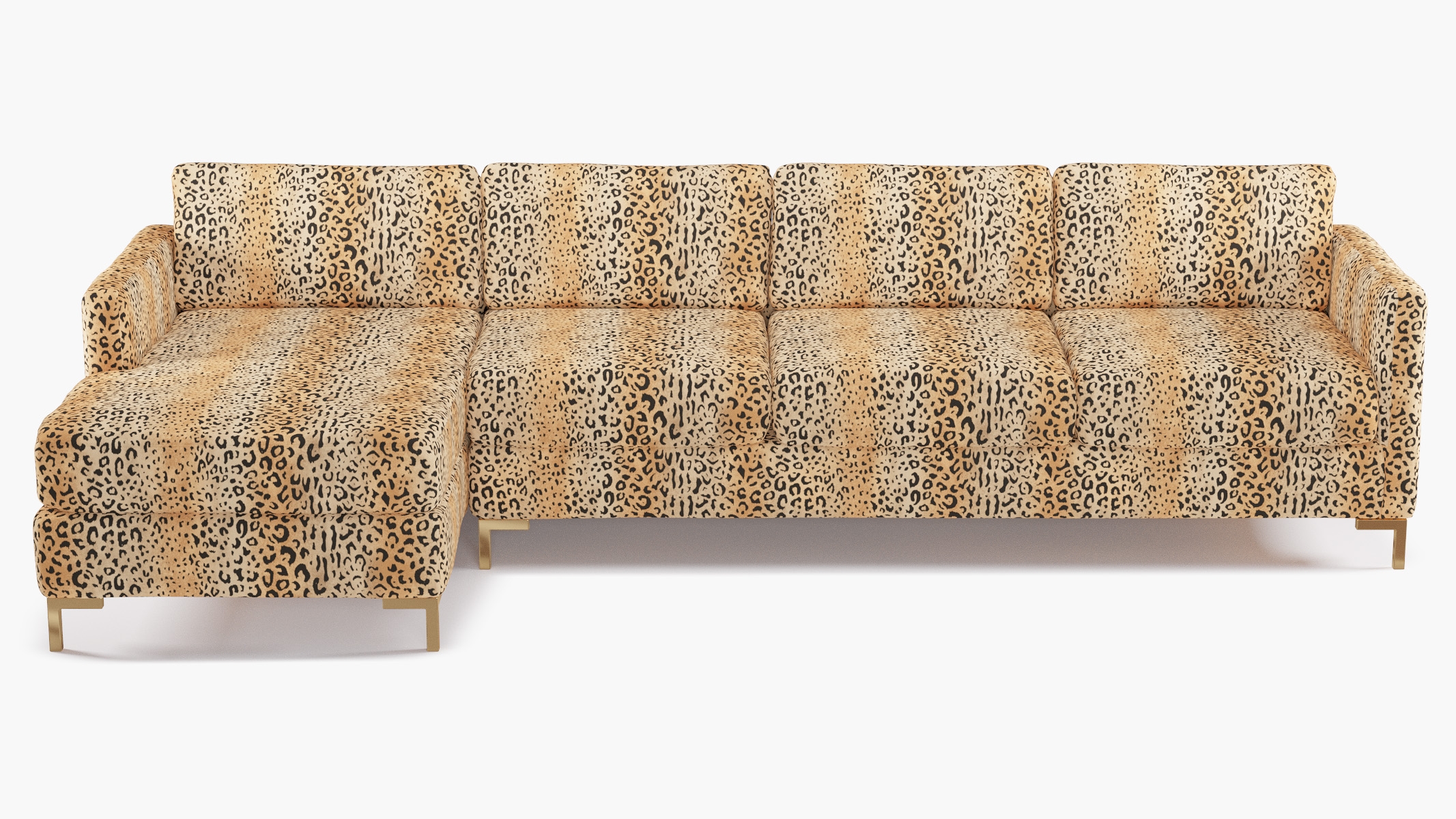 Modern Sectional, Left Facing, Leopard, Brass L Leg - Image 0