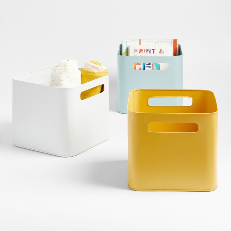 Outline White Metal Storage Bin with Handles - Image 2