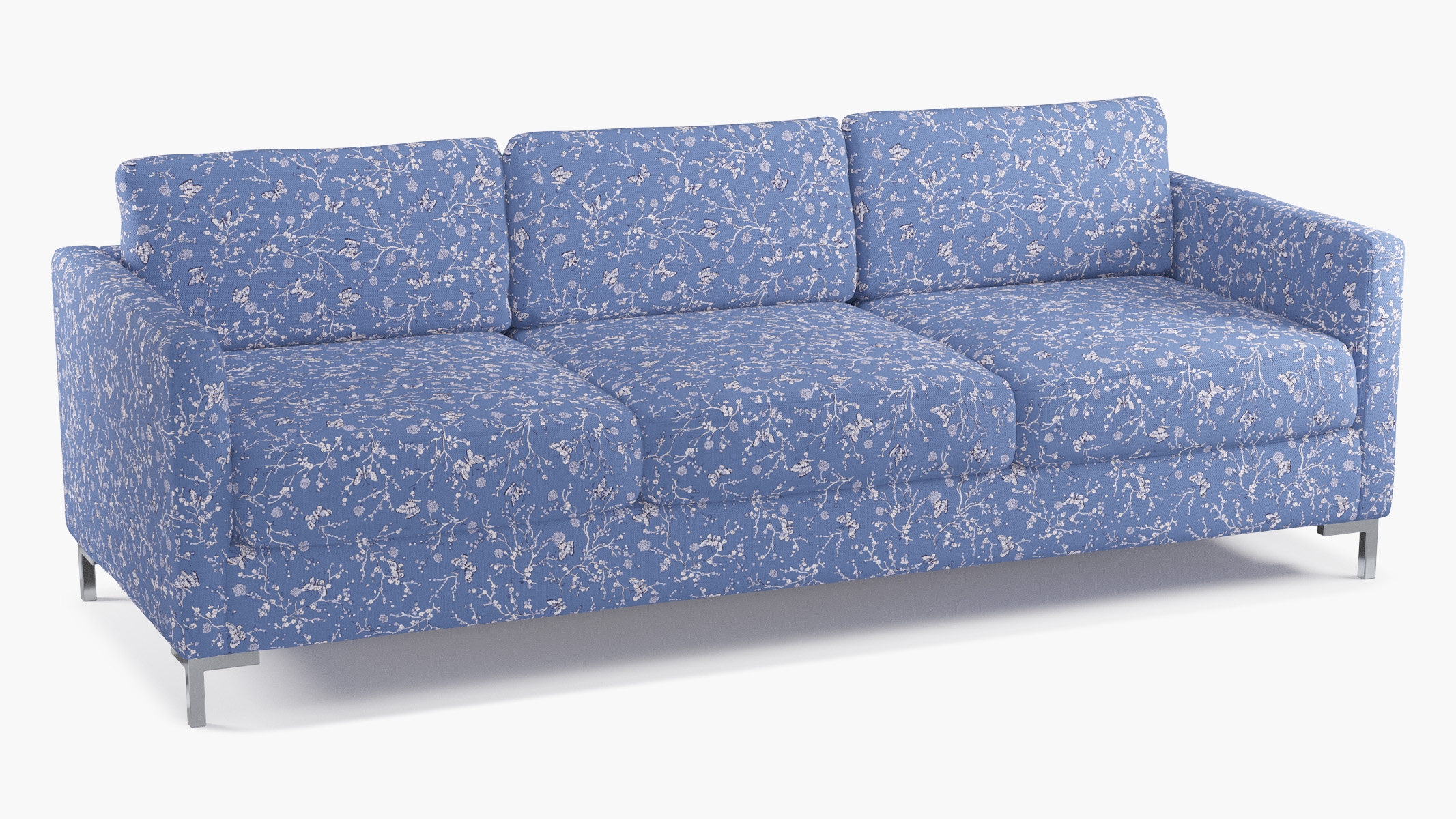 Modern Sofa, Blue Mariposa, Chrome L Leg - Image 1