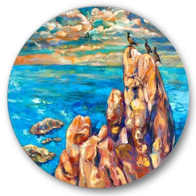 Cliffs By The Blue Ocean I - Nautical & Coastal Metal Circle Wall Art - Image 0