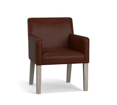PB Classic Upholstered Leather Dining Armchair, Blackened Oak Legs, Statesville Molasses - Image 2