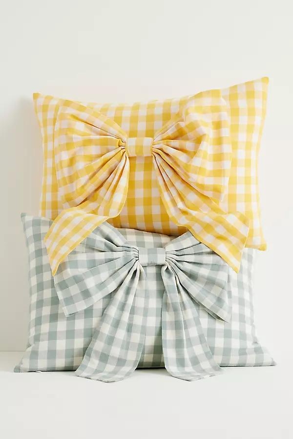 Ana Cotton Gingham Printed Bow Pillow - Image 0