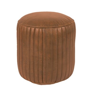 Anthony 16.5" Genuine Leather Round Pouf Ottoman - Image 0
