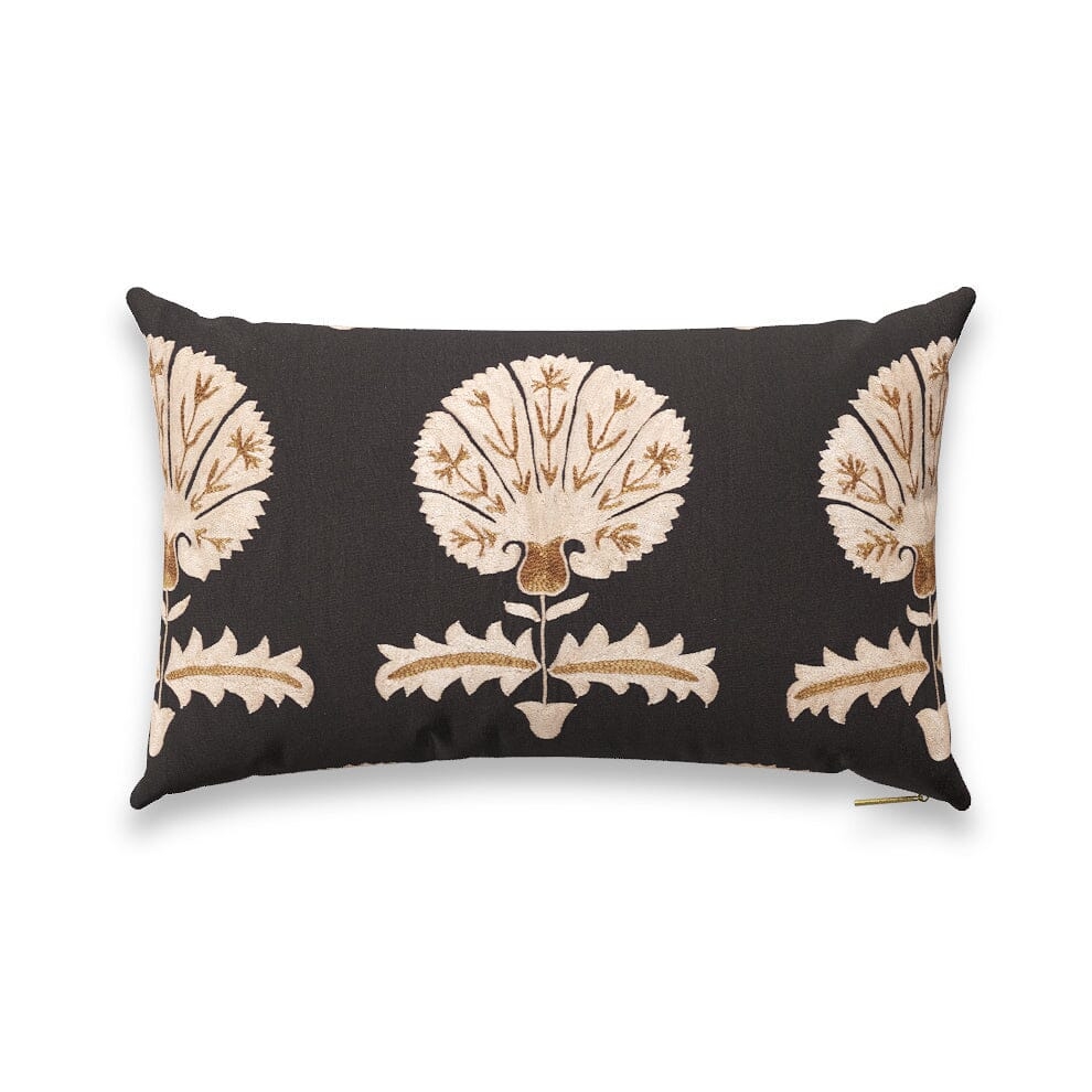 Black Daisy Suzani Pillow by St. Frank | 40" W x 15" H | Cotton/Silk/Linen - Image 5