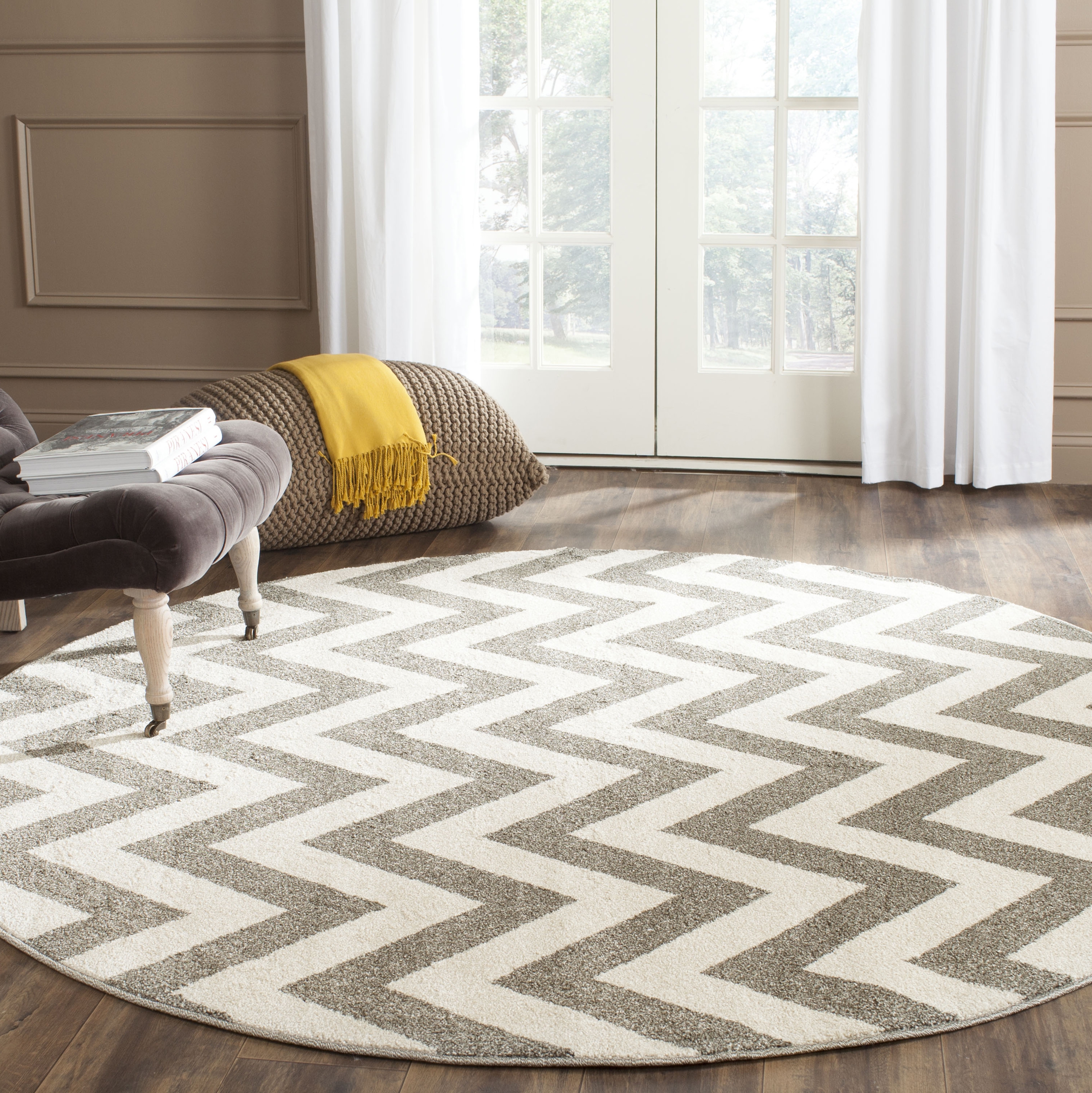Arlo Home Indoor/Outdoor Woven Area Rug, AMT419R, Dark Grey/Beige,  7' X 7' Round - Image 1