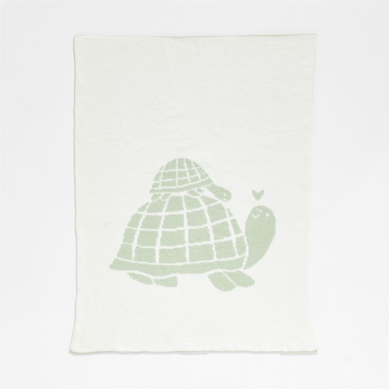 Reversible Sleepy Baby Green Turtle Chenille Baby Stroller Blanket - Image 2