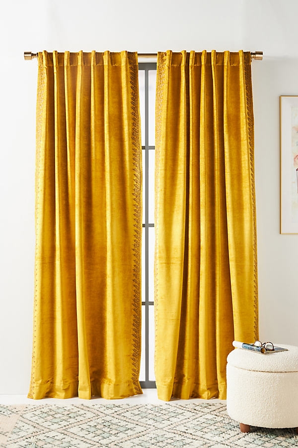 Tobias Velvet Curtain By Anthropologie in Yellow Size 50X63 - Image 0