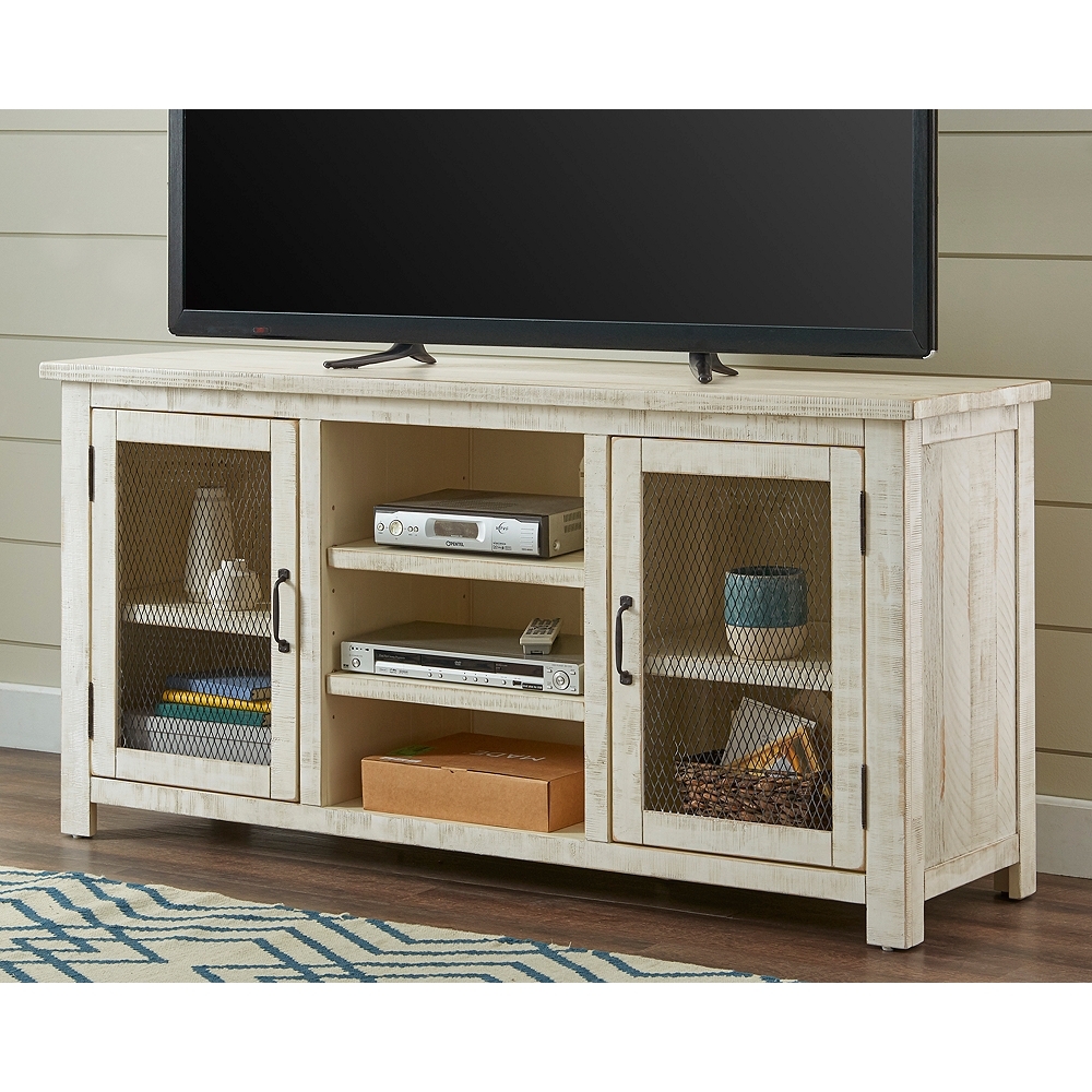 Trent 60" Wide Antique White 2-Door Wood TV Stand Console - Style # 78R97 - Image 0
