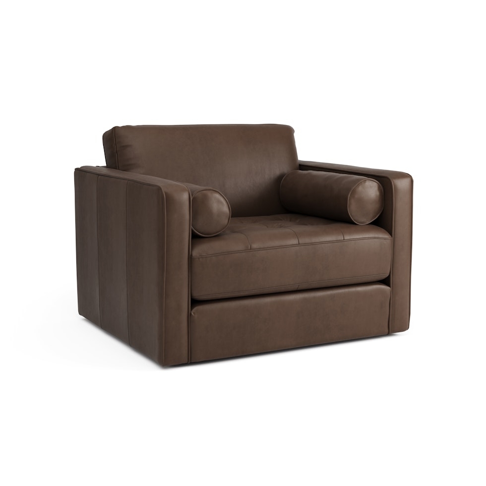Sven 45.5" Tufted Leather Sleeper Chair - Charme Chocolat - Image 0