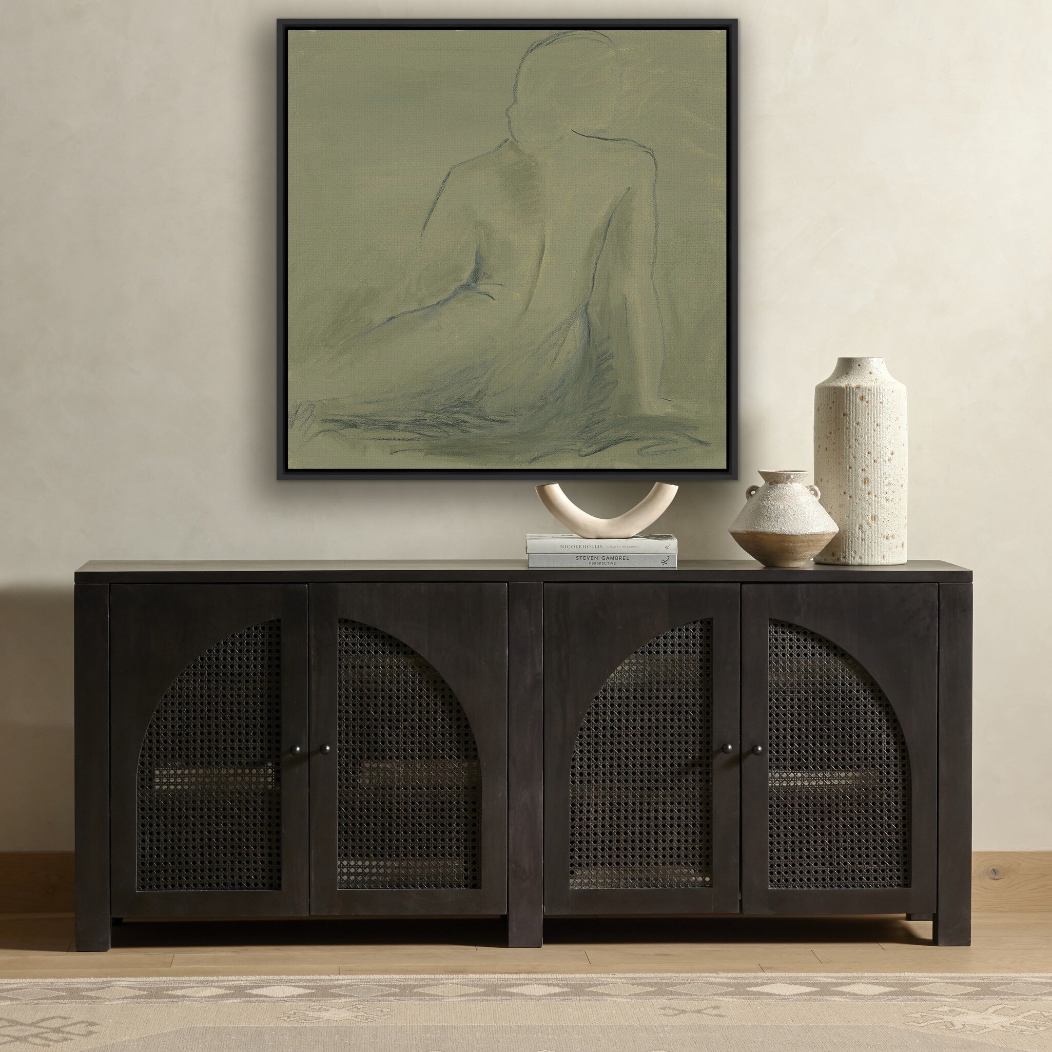 Woman At Rest II by Melody Mcmunn - Black Maple Floater - Image 1