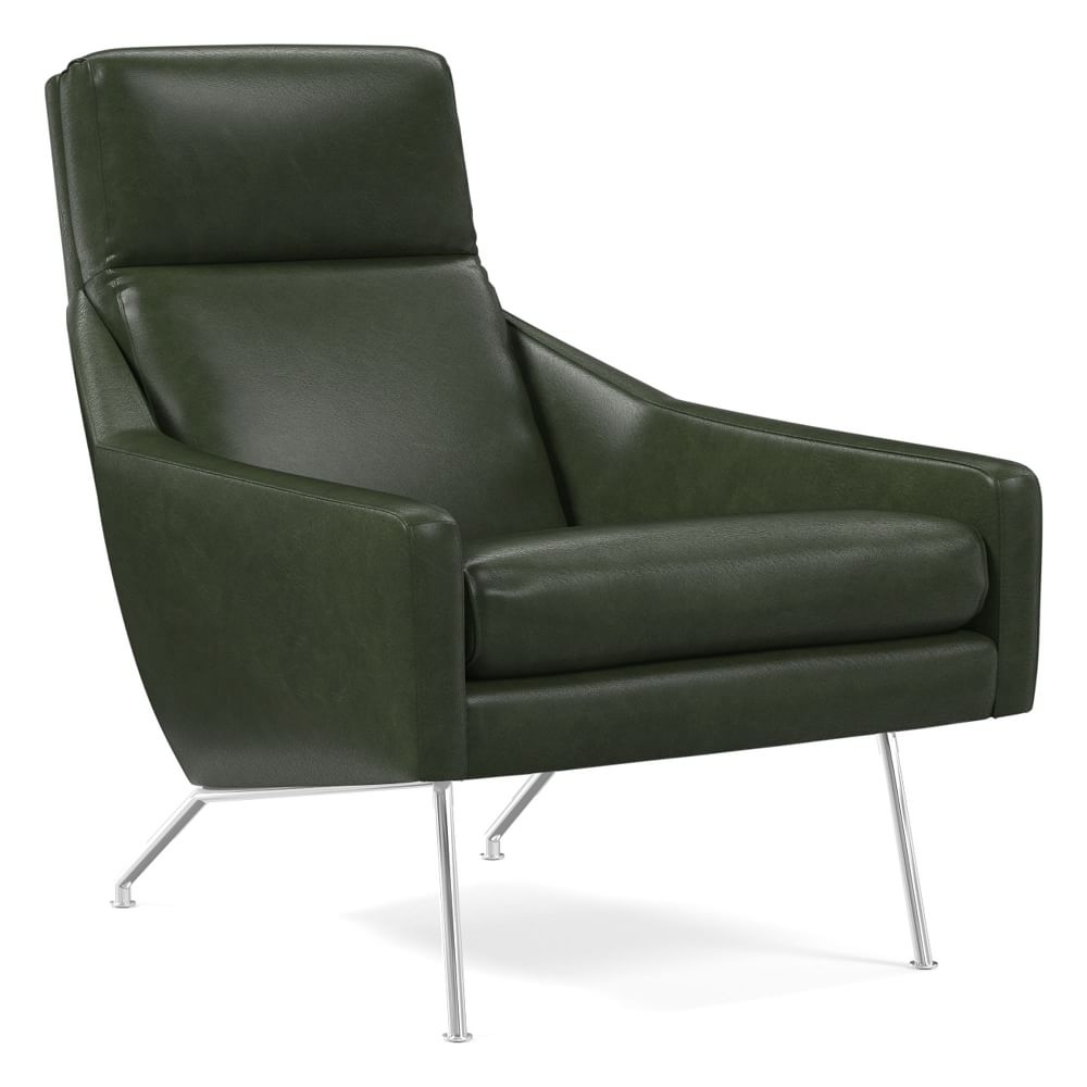 Austin Stationary Chair, Poly, Halo Leather, Banker, Polished Chrome - Image 0