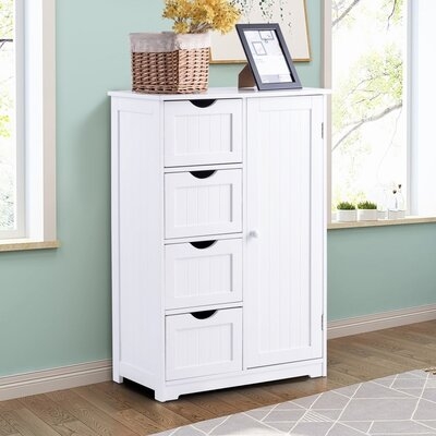 Modern 4-Drawer White Wooden Bathroom Cabinet Free Standing Cupboard - Image 0