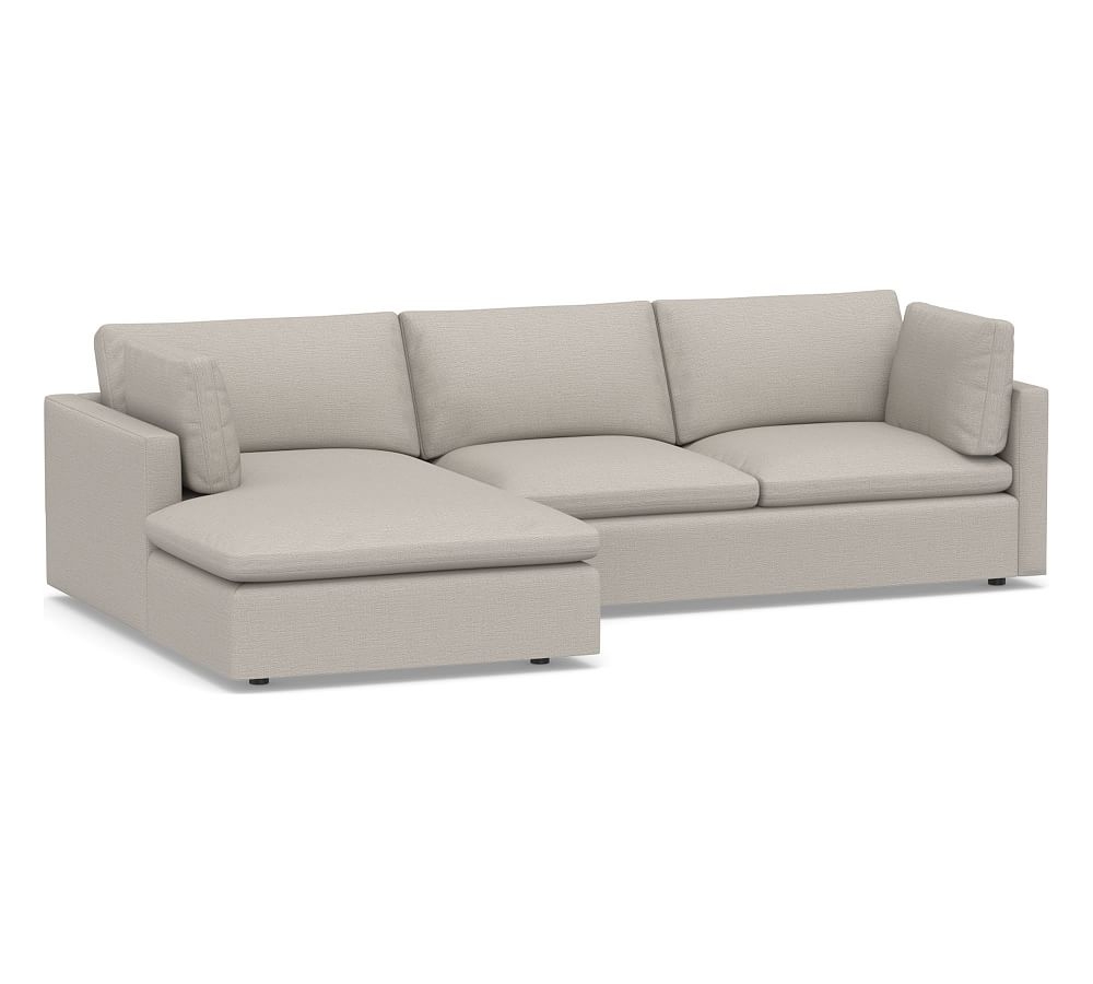 Bolinas Upholstered Right Arm Loveseat with Chaise Sectional, Down Blend Wrapped Cushions, Chunky Basketweave Stone - Image 0