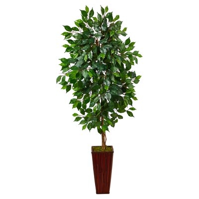 5Ft. Ficus Artificial Tree In Bamboo Planter - Image 0