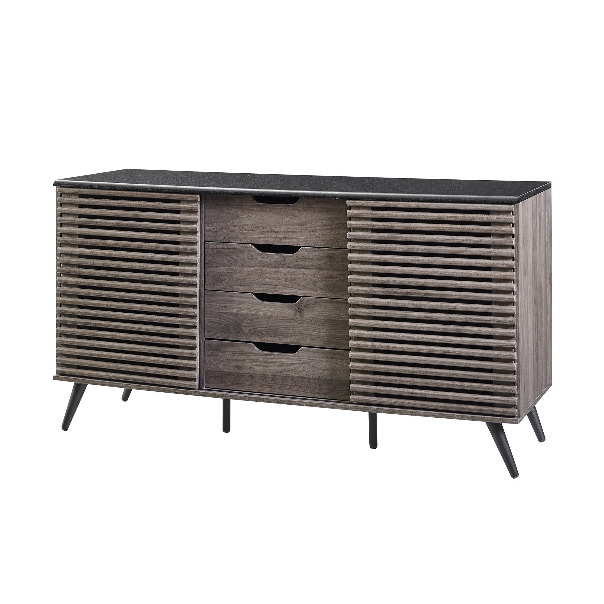 59" Havana Sliding Door 4 Drawer Sideboard - Ebony/Slate Grey - Image 2