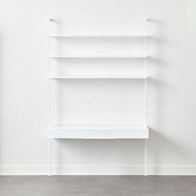 Stairway 2-Drawer White Wall Mount Desk with Shelves 96'' - Image 0