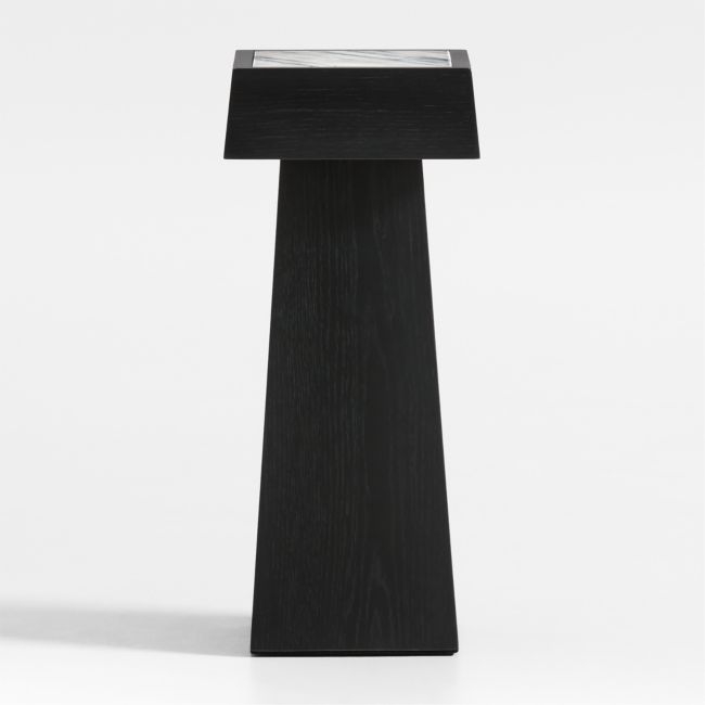 Seriana Charcoal Oak Wood and Marble Square Pedestal End Table - Image 0