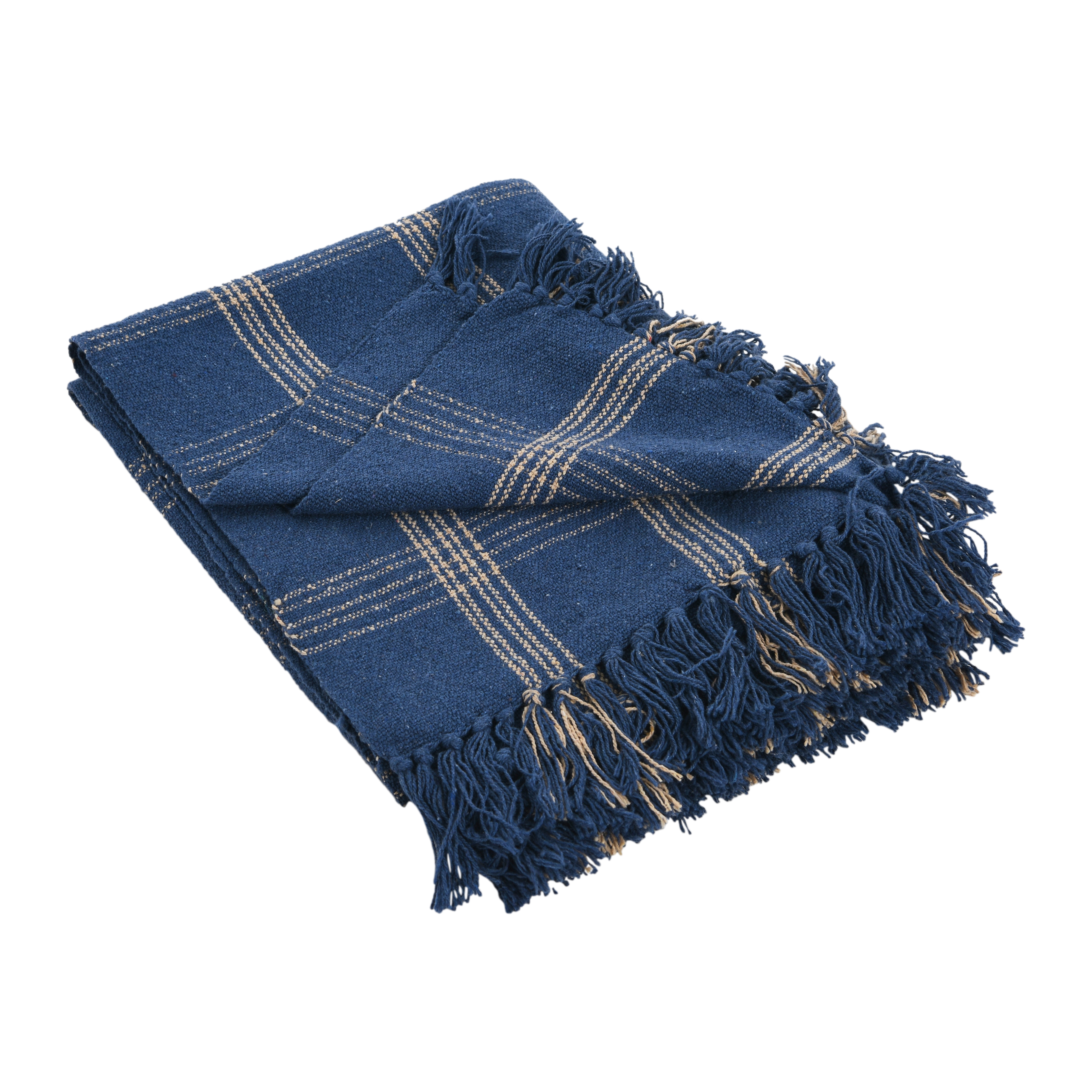 Recycled Cotton Blend Throw Blanket, Blue Plaid - Image 0