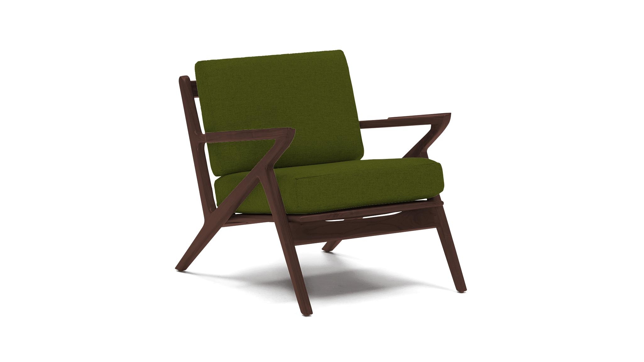 Green Soto Mid Century Modern Concave Arm Chair - Royale Apple - Walnut - Image 1