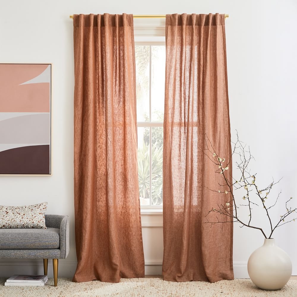 European Flax Linen Curtain, Terracotta Melange, 48"x84" - Image 0
