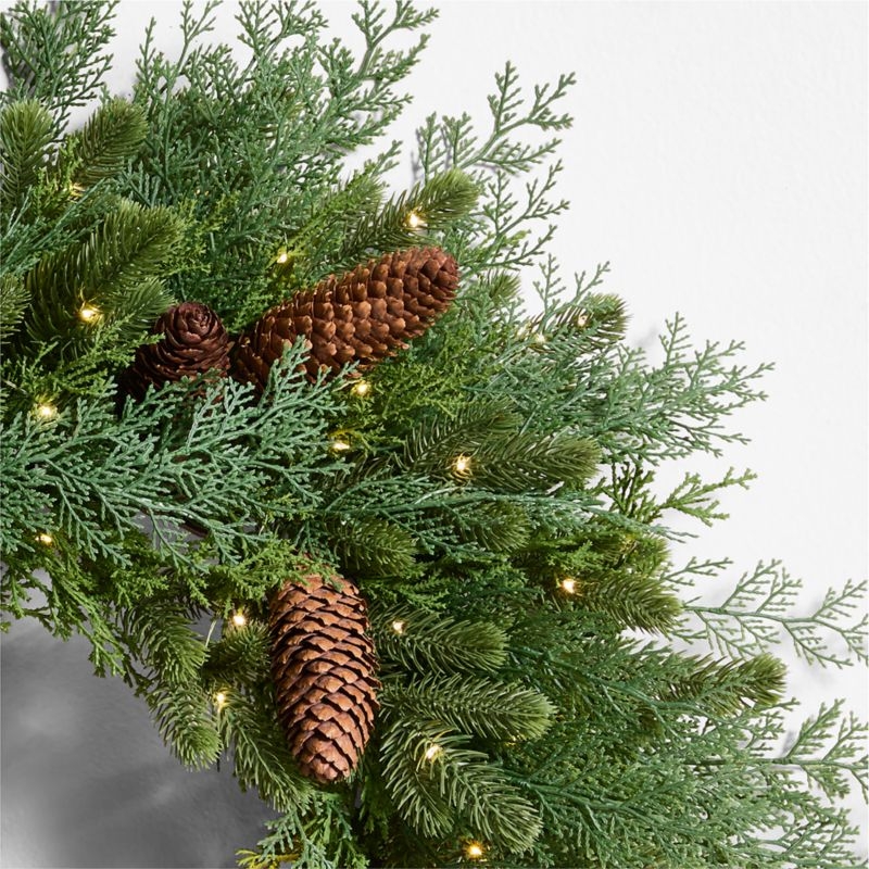 Faux Pinecone and Cedar Pre-Lit Holiday Wreath 28" - Image 2