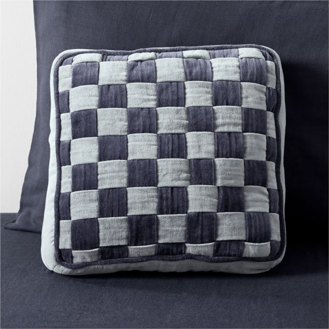 Checkerboard Mist Blue and Deep Indigo Velvet Kids Throw Pillow - Image 0