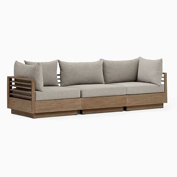 Santa Fe Slatted Outdoor 108 in 3-Piece Modular Sofa, Driftwood - Image 1