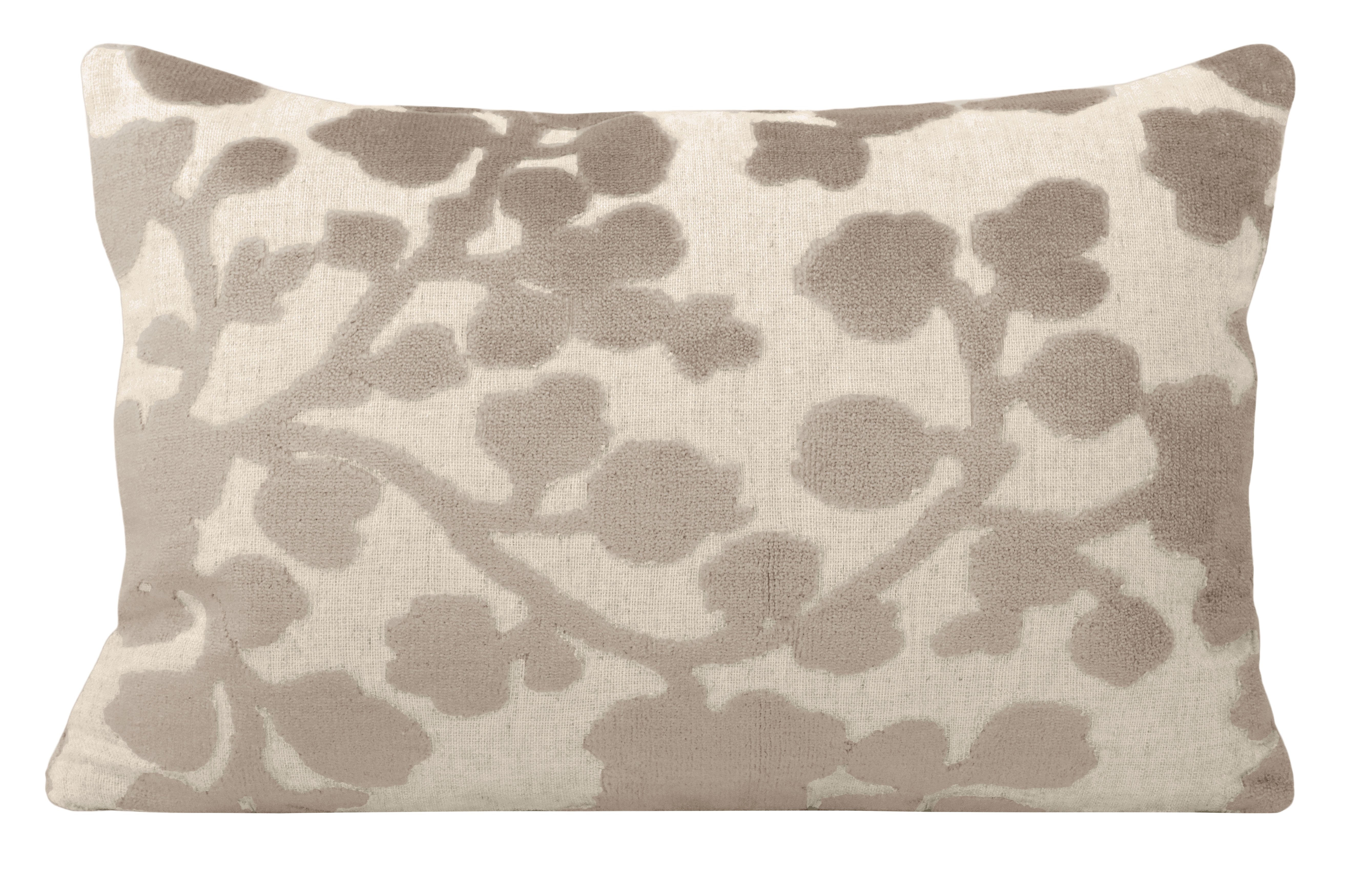Blossom Cut Velvet Lumbar Pillow Cover, Stone, 12" x 18" - Image 0