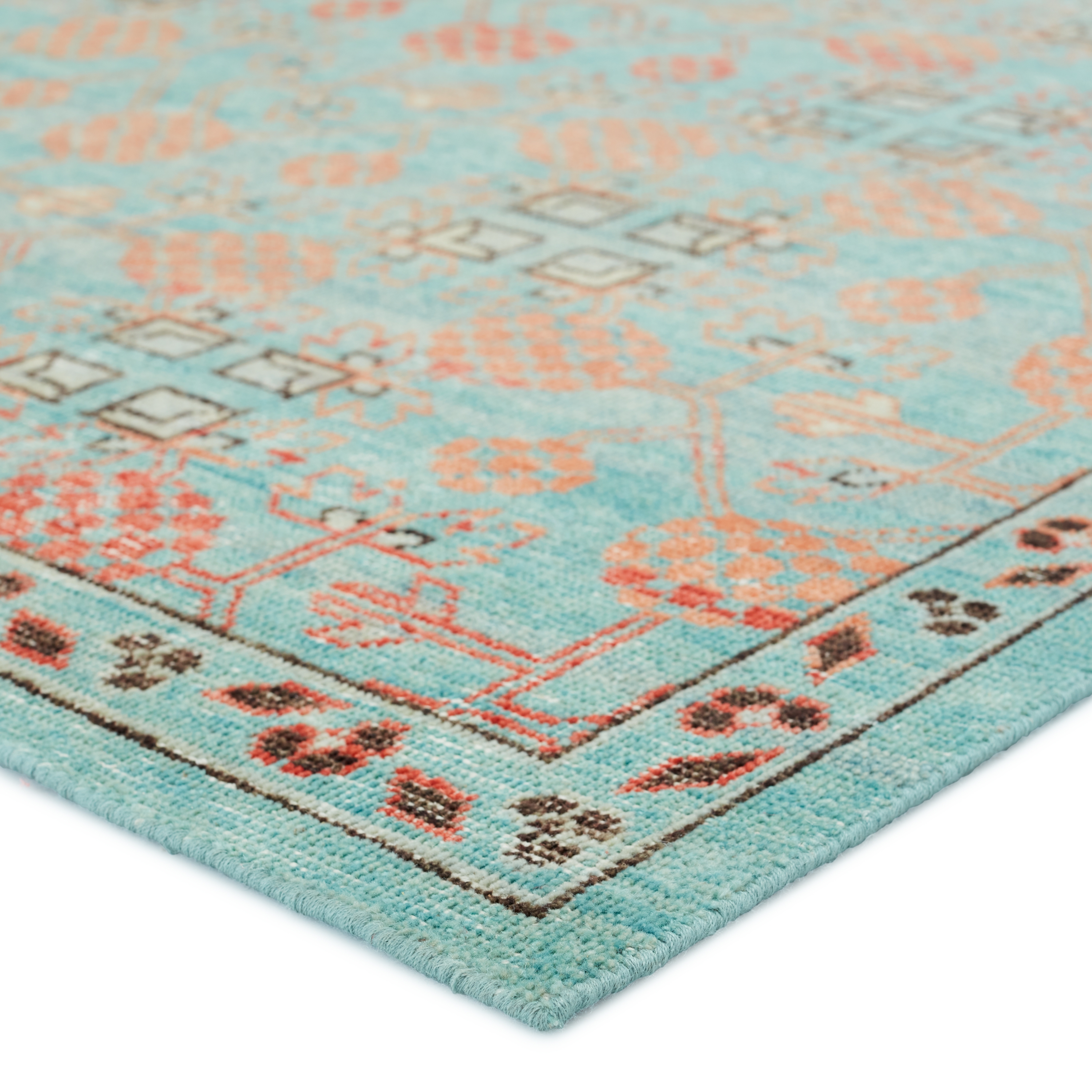 Anemone EDE08 Handknotted Trellis Blue and Peach Runner Rug (3'x10') - Image 1