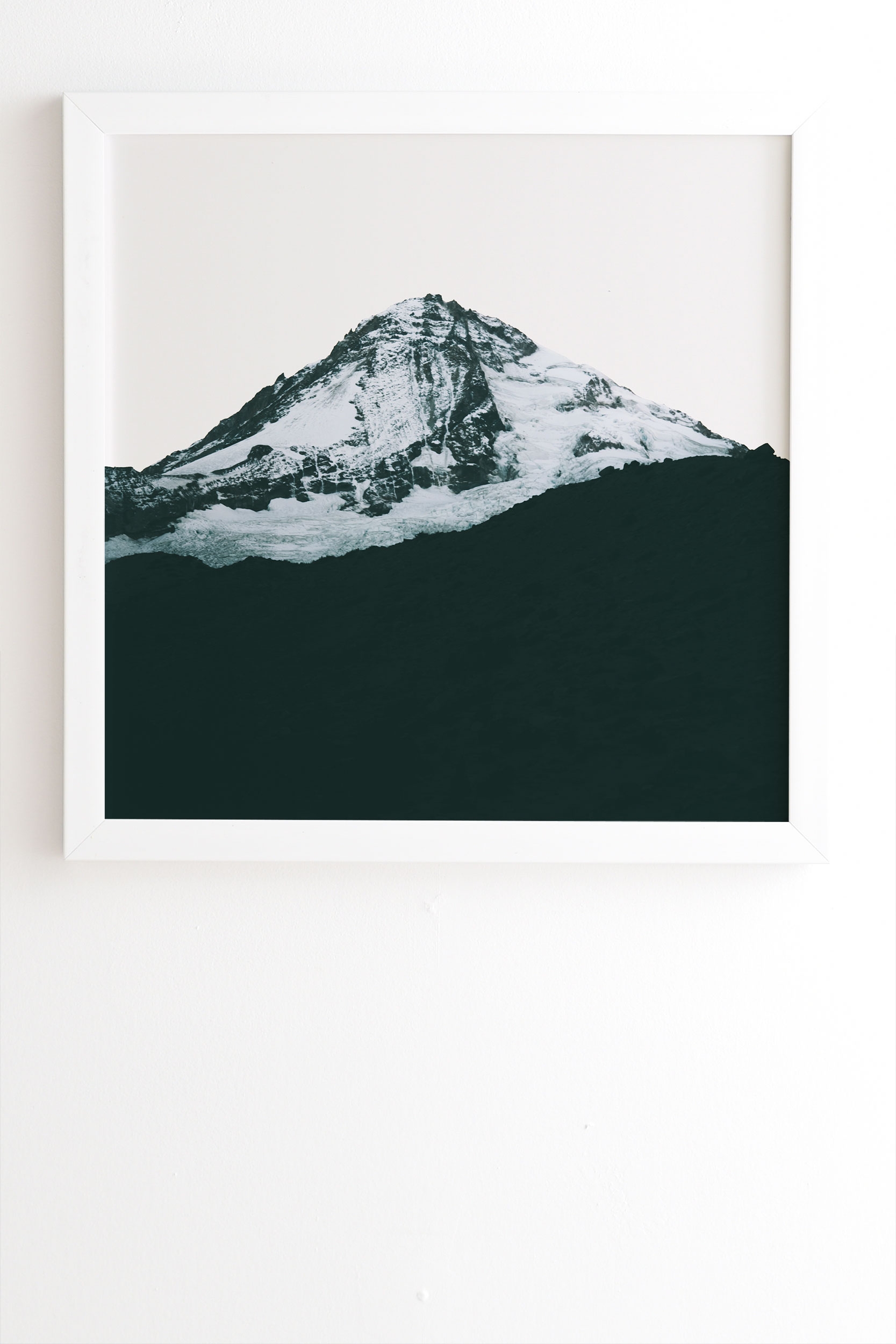 Mount Hood Black And White by Hannah Kemp - Framed Wall Art Basic White 8" x 9.5" - Image 0