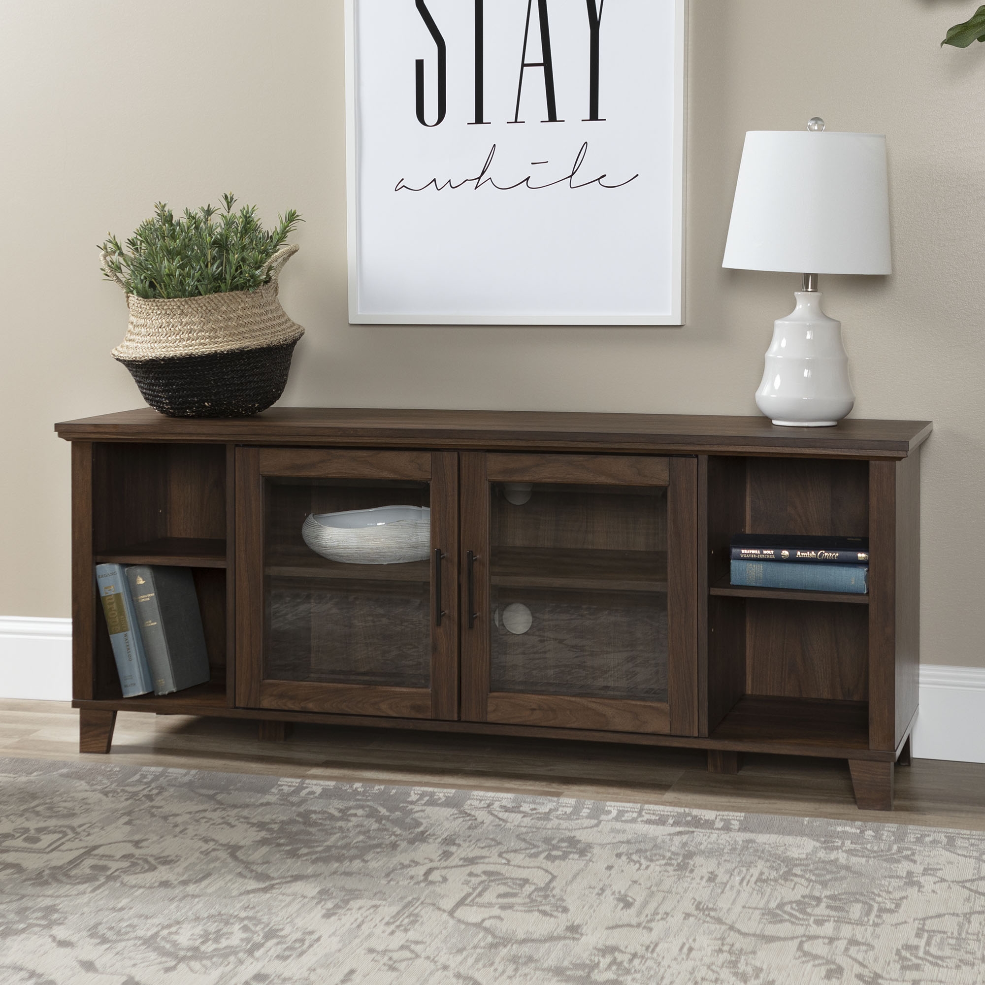 Columbus 58" TV Stand with Middle Doors - Dark Walnut - Image 4