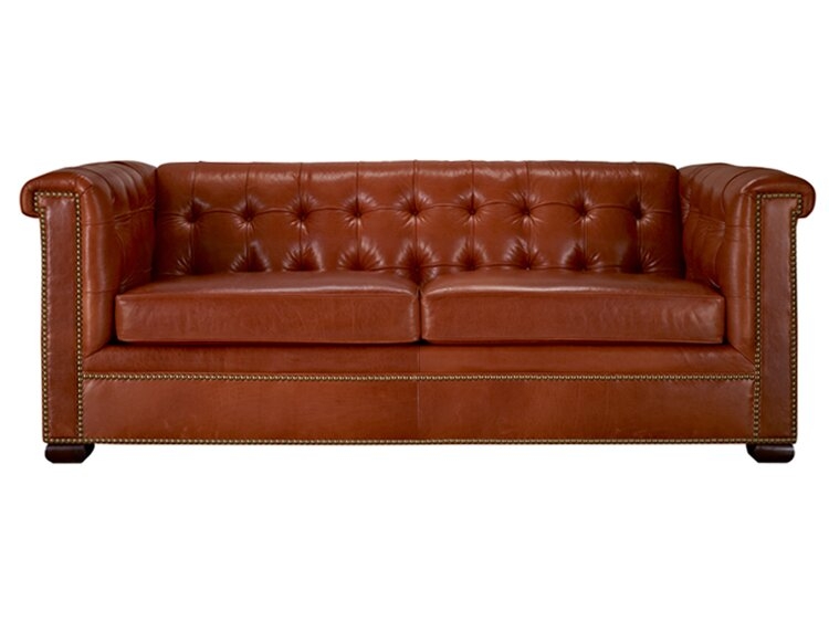 Leathercraft Claridge 86"" Genuine Leather Rolled Arm Chesterfield Sofa - Image 0